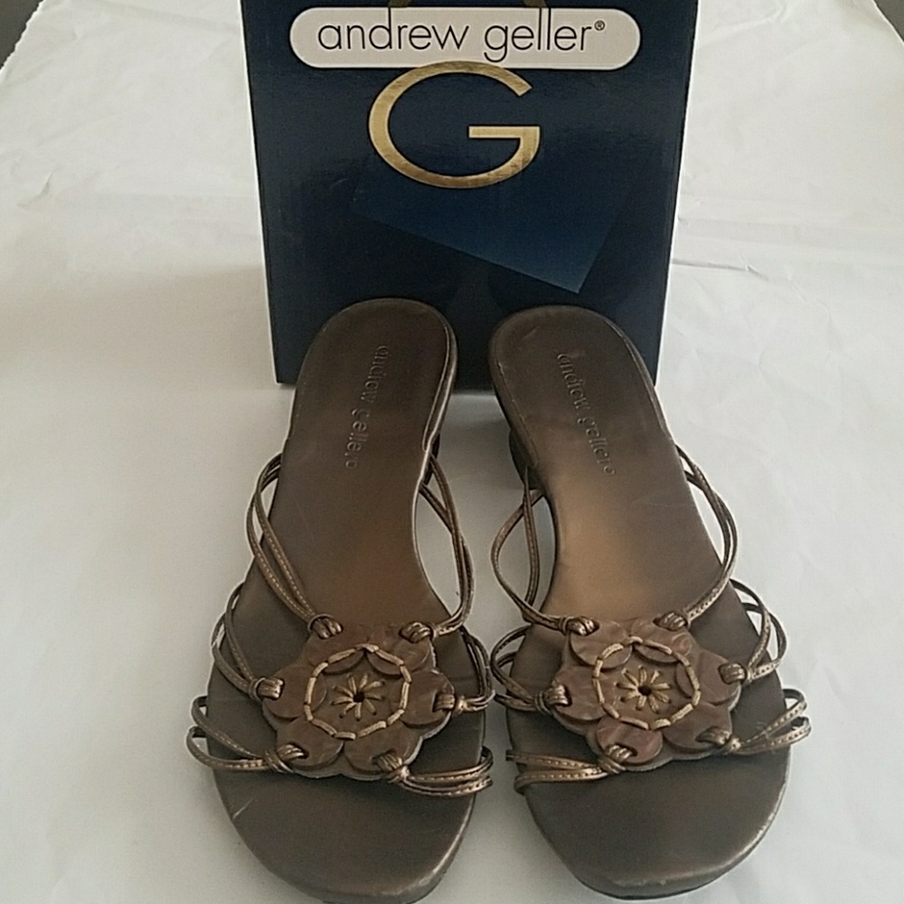 Andrew Geller Bronze Flower Metallic Sandals